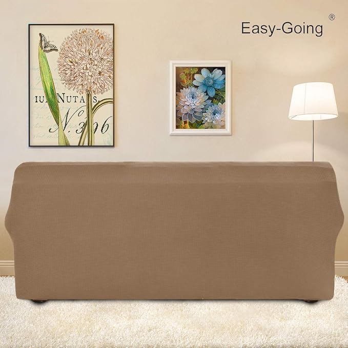 Easy-Going Stretch Sofa Slipcover 1-Piece Sofa Cover Furniture Protector Couch Soft with Elastic Bottom for Kids, Polyester Spandex Jacquard Fabric Small Checks (Sofa, Camel)