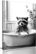 OIQArtOIQ Funny Bathroom Framed Wall Art Black and White Animal Canvas Wall Art by OIQArtOIQ