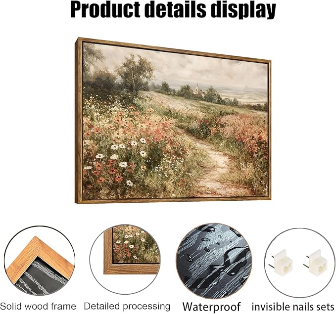 OIQArtOIQ Framed Canvas Wall Art, Vintage Decor, Landscape Nature Country - Image 4