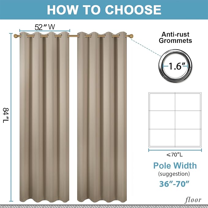 Diraysid Khaki Grommet Blackout Curtains - Image 6