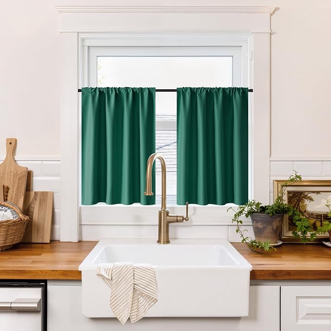 RYB HOME 100% Blackout Bathroom Curtains Over Sink 30 inches Long | Heat UV by RYBHOME