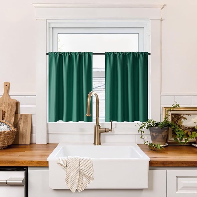 RYB HOME 100% Blackout Basement Curtains 24 inches Long, Heat & UV Blocking | by RYBHOME