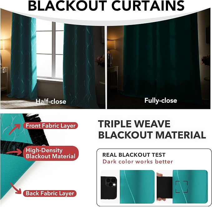Deconovo Curtains for Living Room, Pattern Blackout Curtains 72 Inches Long | - Image 6