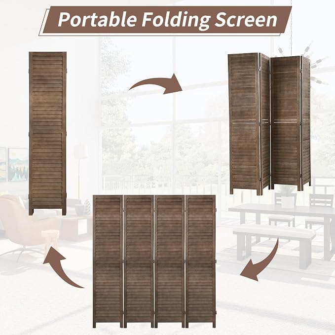 BLKMTY Room Divider 4 Panel Folding Screen Wood Screen Dividers 5.6ft Tall - Image 4