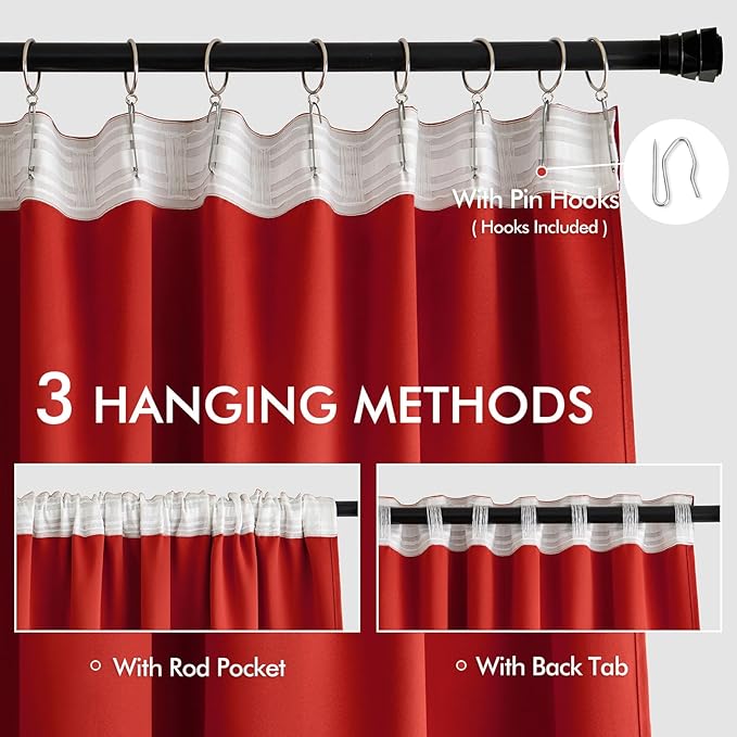 MIULEE Christmas Red Back Tab Blackout Curtains 52x102 Inch Long 2 Panels | Rod - Image 3