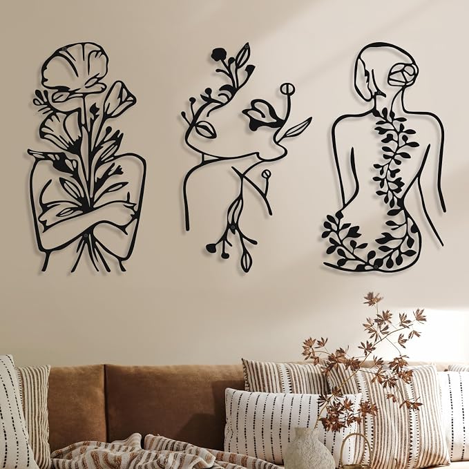 Photect 3 Pcs Metal Wall Art Decor Minimalist Abstract Woman Wall Art Metal by Photect