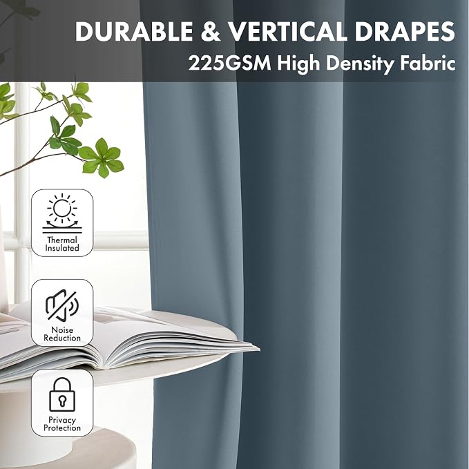Short Stone Blue Half Blackout Curtains W40 x L36 Inch 2 Panels | Thermal - Image 4
