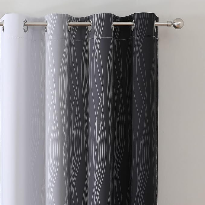 Black and Greyish White Ombre Blackout Curtains - Image 4
