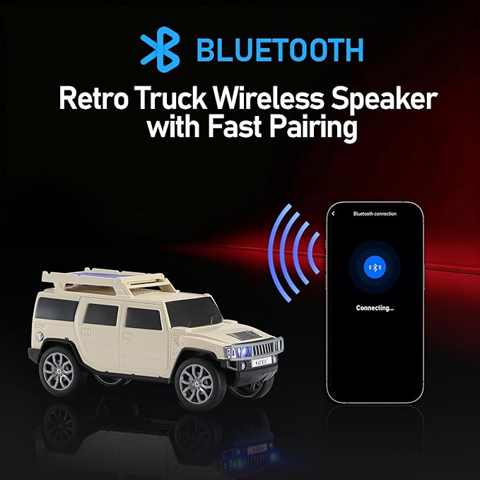 WSTER Solar Off-Road Car Bluetooth Speaker – HD Stereo Sound with TWS Pairing, TF/USB Playback, Portable Bluetooth Car Speaker for Home Audio, Outdoor Use & Retro Gifts for Men (Beige)