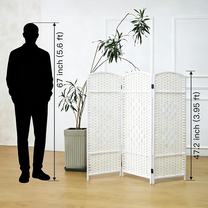 3 Panel Rattan Divider Short Room Partition Screen, Double Sided Folding Divider - Image 2