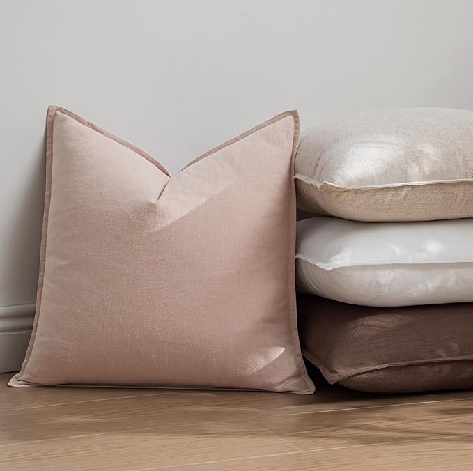 EMEMA Throw Pillow Covers Decorative Linen Pillow Covers 20x20 Inch Pink Boho Farmhouse Neutral Couch Throw Pillows for Bed Pack of 2 Accent Pillowcase Modern Sofa Cushion Livingroom Home