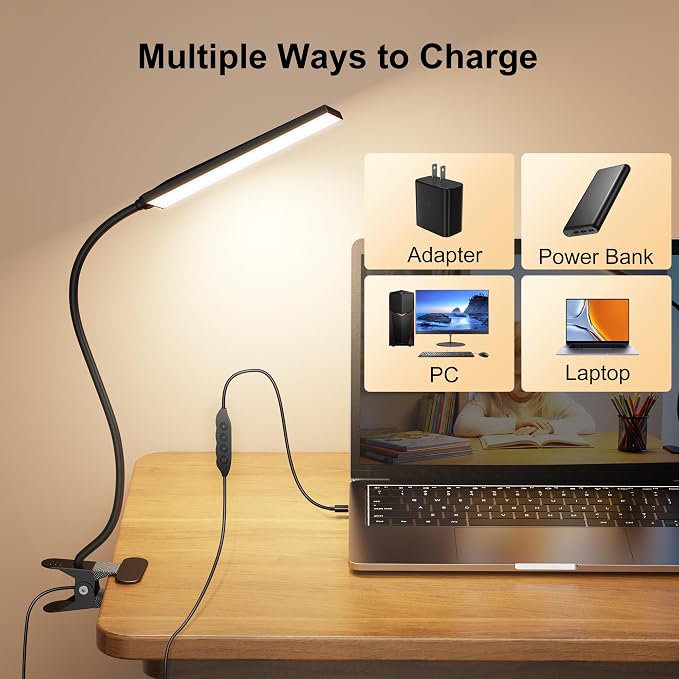 Vansuny Clip on LED Desk Lamp, Eye-Caring USB Reading Light - Image 8