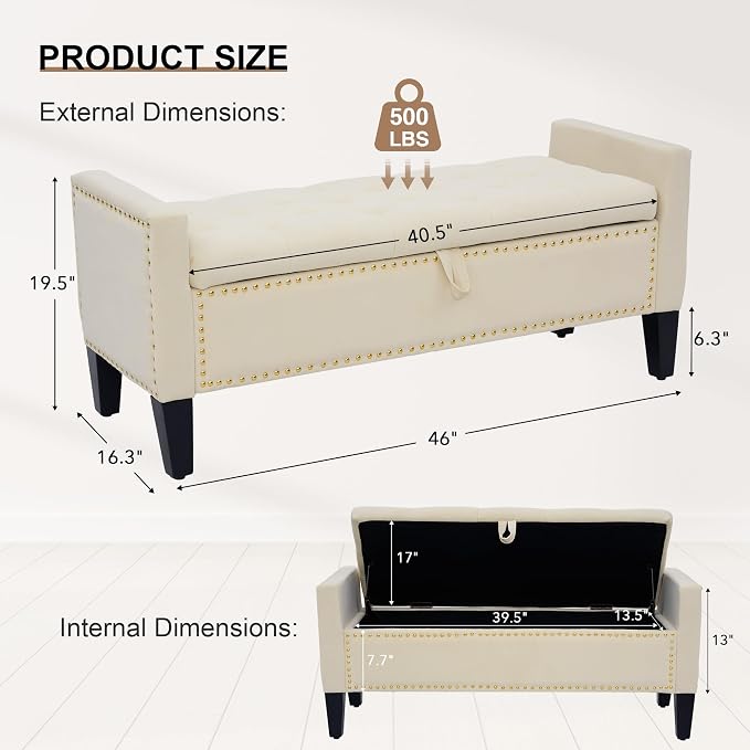Velvet Ottoman with Storage, Modern Storage Bench - Image 2