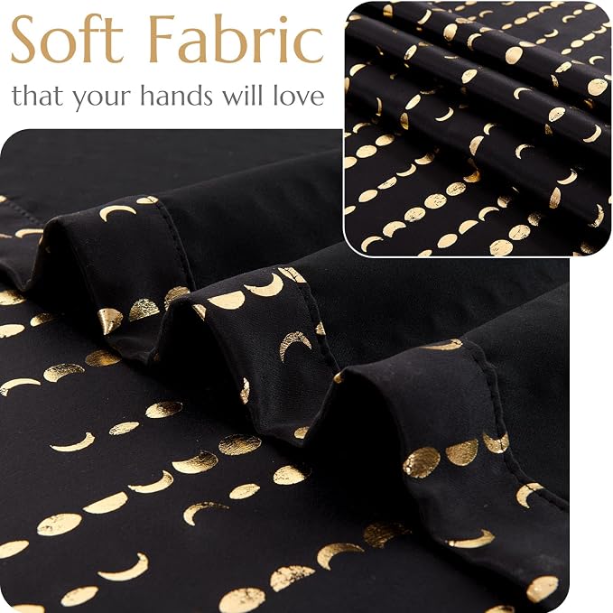 jinchan Boho Blackout Curtains 63 Inch Length Moon Phase Printed Drapes | Gold - Image 7