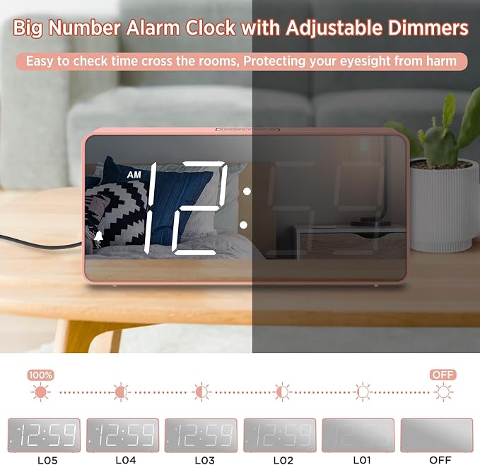Peakeep Digital Alarm Clock for Bedroom Bedside, Large Display 5 Dimmers | - Image 5