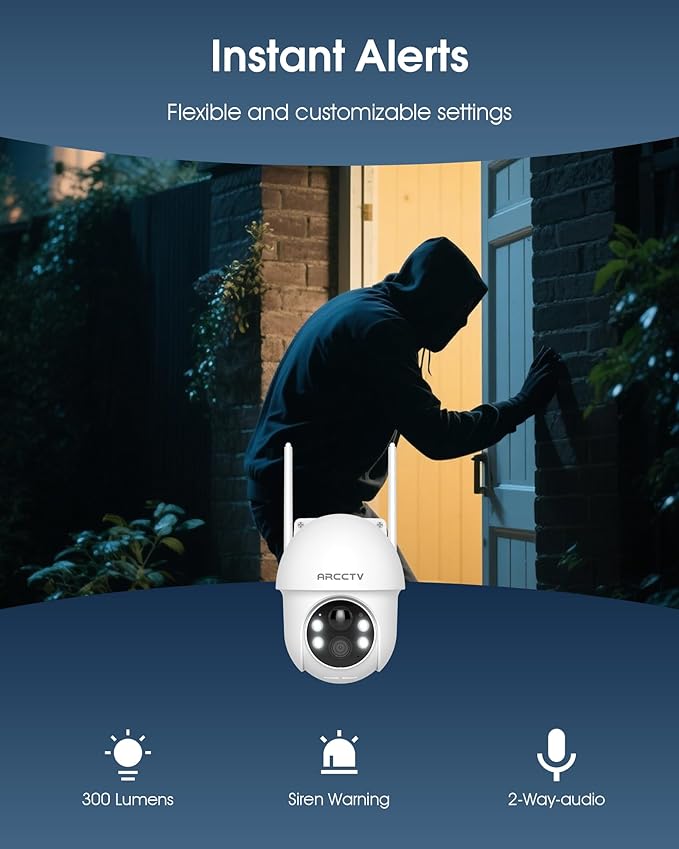 ARCCTV Solar Security Cameras Wireless Outdoor, 4MP 360° View Battery Powered Outdoor Camera, Night Vision with Spotlight, 2-Way Audio, PIR Motion Sensor, 2.4G/5G Dual Band WiFi, SD/Cloud Storage