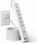 10Ft Extension Cord with Multiple Outlets, SUPERDANNY Flat Plug Surge Protector by SUPERDANNY