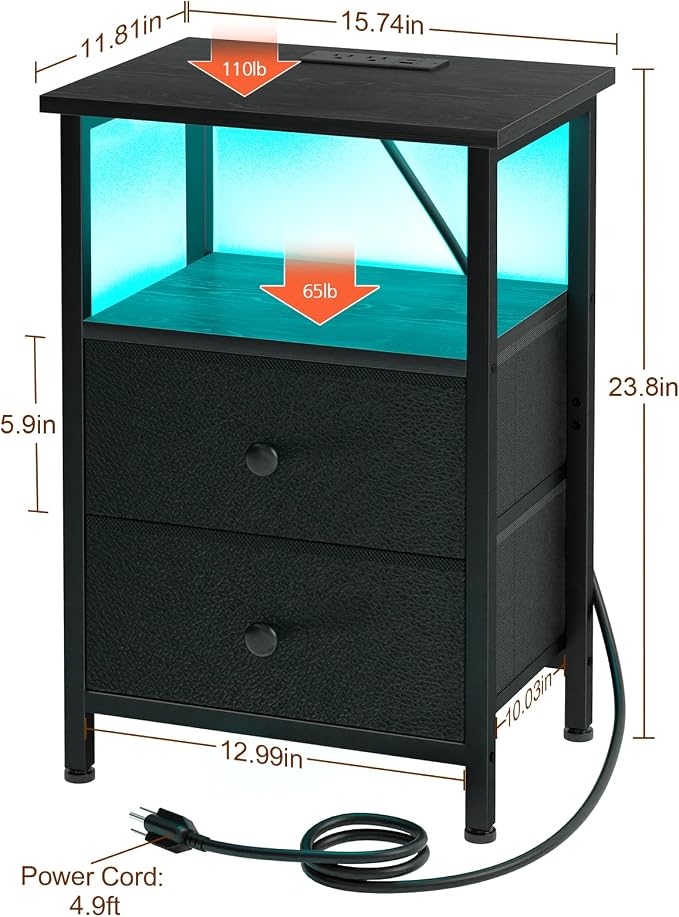 Night Stand, LED Black Nightstand - Image 7