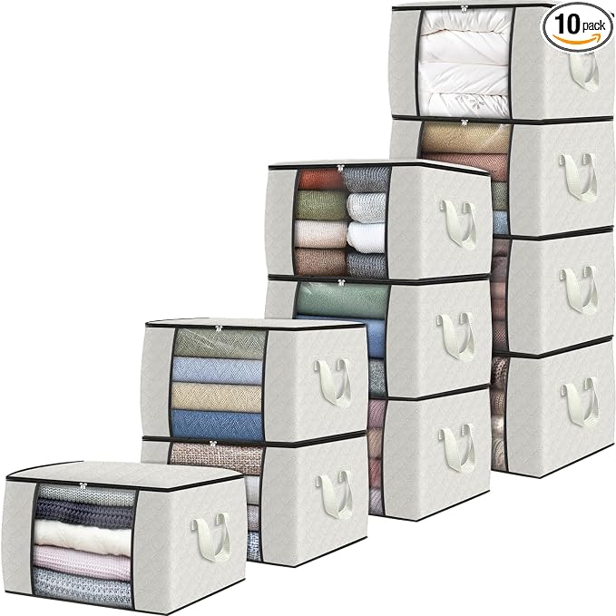 10 Pack Storage Bags for Clothes Blanket Storage Bins by Fabtotes