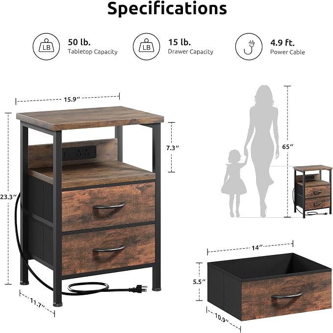 Lazzanto Night Stand with Charger Station - Image 2