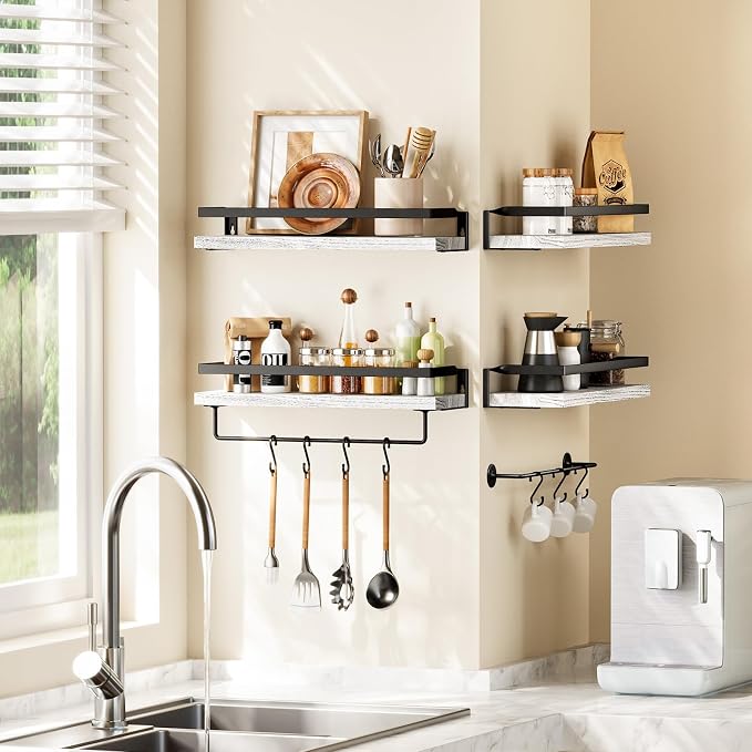Amada Bathroom Shelves with Towel Bar, Protective Metal Guards, Paulownia Wood - Image 6