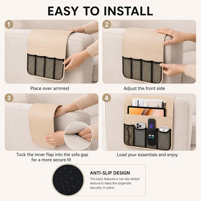 Armchair Caddy for Couch Remote Control Holder Recliner Armrest Organizer Non - Image 7