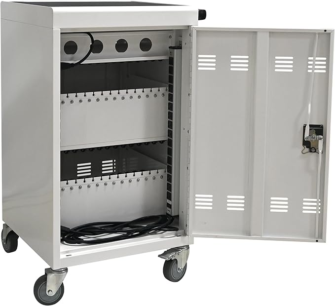 Aokleo Laptop Charging Cart,32 Devices Tablet Storage Carts for Pad Up to 16.3" Screen Size, Classroom Computer Mobile Charging Station for Pads,Chromebooks,Laptops,Security Storage (30+2 Bay-White)