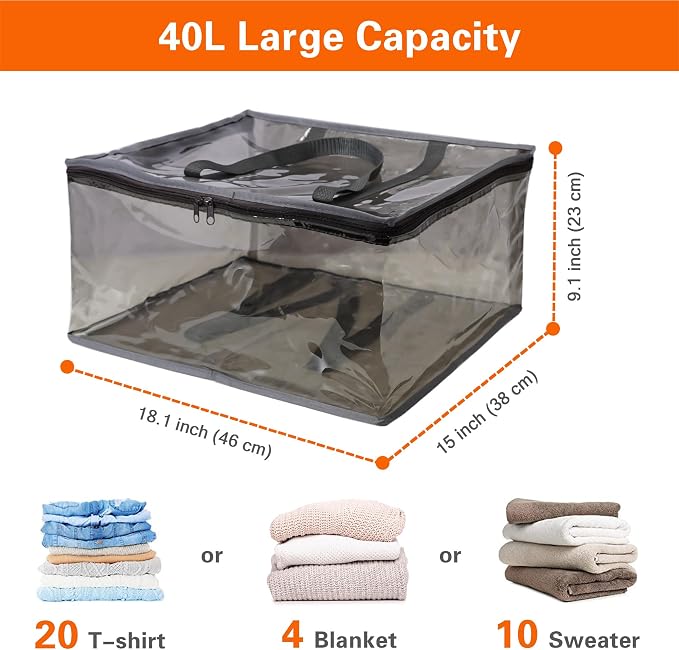 Grey 40L Clear Clothes Storage Bag - Image 2