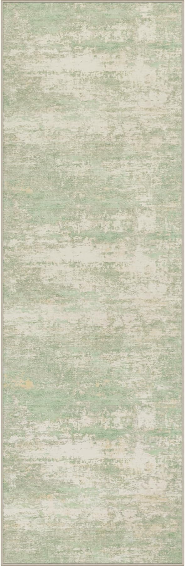 2x6 Washable Runner Rug：Modern Abstract Soft Carpet Green Cream | by FXRHLP