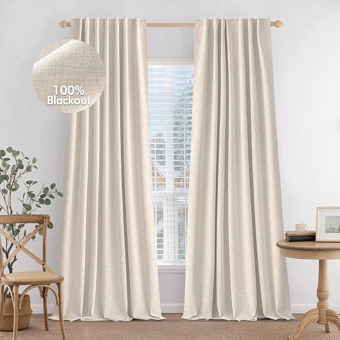 MIULEE 100% Blackout Curtains Linen Curtains & Drapes 84 Inch Natural Beige | 2 by MIULEE