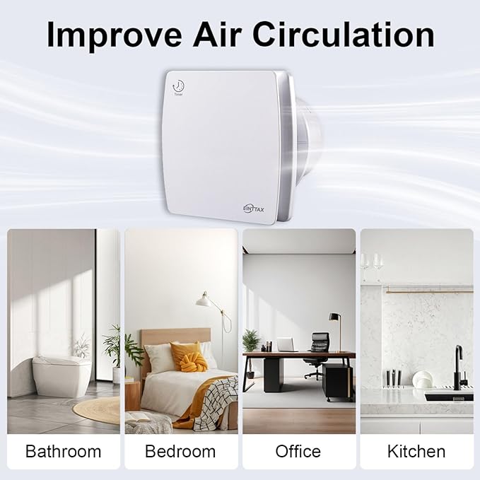EINTTAX 4 Inch Exhaust Fan, 56CFM Wall Mount Bathroom Exhaust Fan with Timer and Backdraft Damper, Quiet Window Mount Extractor Ventilation Fan for Bathroom Kitchen Garage, 12W, White