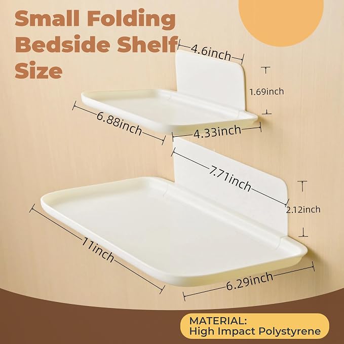 Bedside Shelf Wall Mount Set of 2, Folding Floating Shelves - Image 2