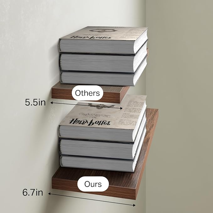 BAYKA Walnut-Like Floating Shelves 15.7in, 3 Pack, Wall Mounted Wall Decor | - Image 6