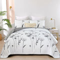 Dinjoy Floral Quilt Set California King Size, Cute Grey Flower Bedspreads | 3 by DINJOY
