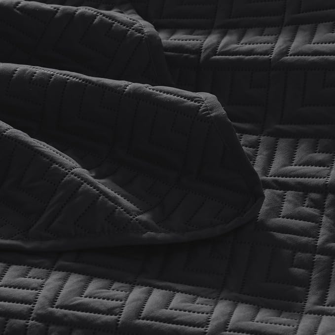 EXQ Home King Size Quilt Set Squares Pattern Bedding Set Lightweight Black | - Image 6