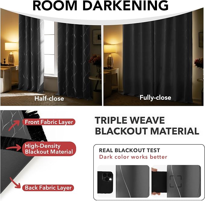 Deconovo Curtains for Living Room, Pattern Blackout Curtains 84 Inches Long | - Image 6