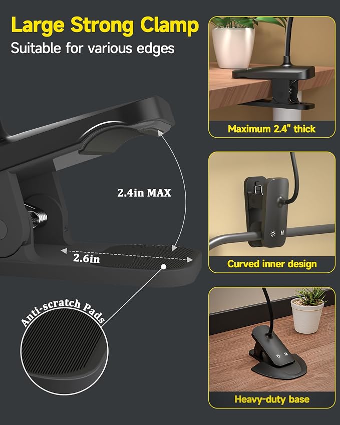 CUHIOY Rechargeable Clip on Light, Bed Headboard Reading Lamp, 5 Colors 5 - Image 3