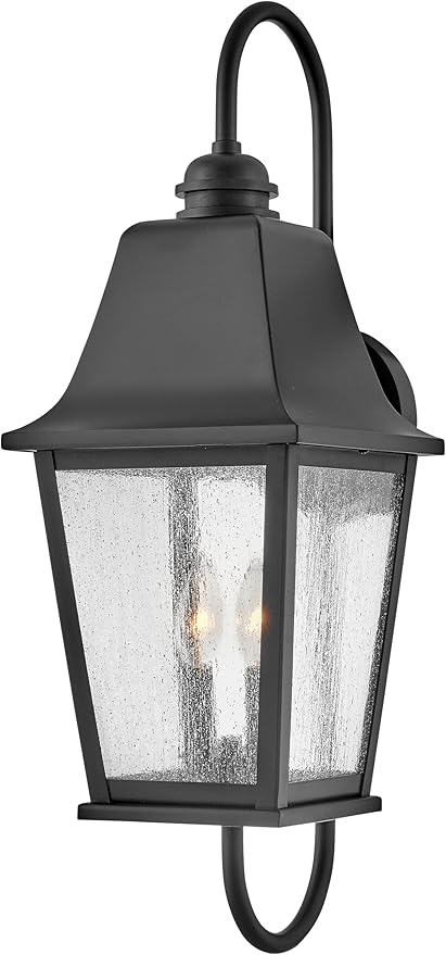 Hinkley Kingston Outdoor Large Wall Mount Lantern - 2-Light, Traditional, Aluminum, Clear Seedy Glass - Black Finish