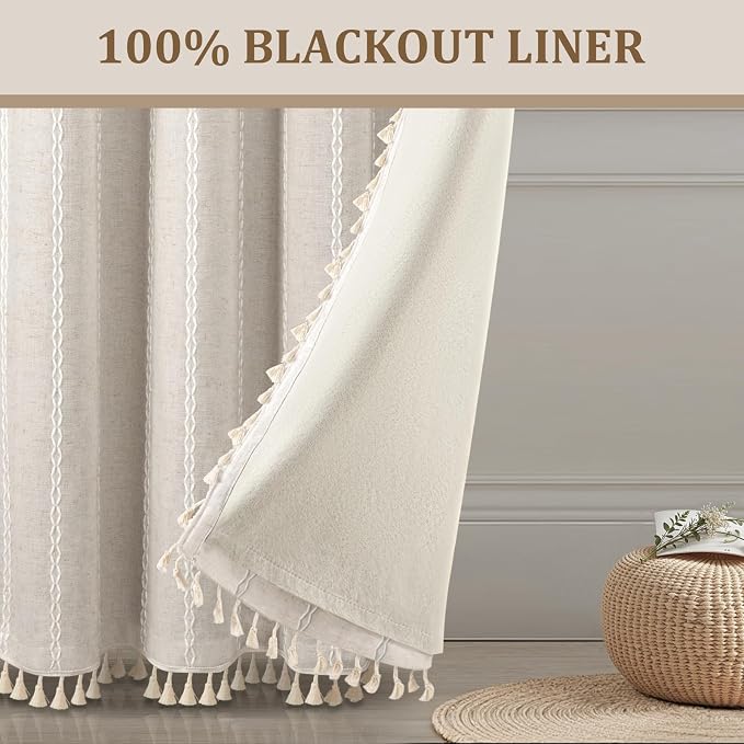 Ivory 100% Boho Blackout Curtains 90 Inch 2 Panels - Image 5