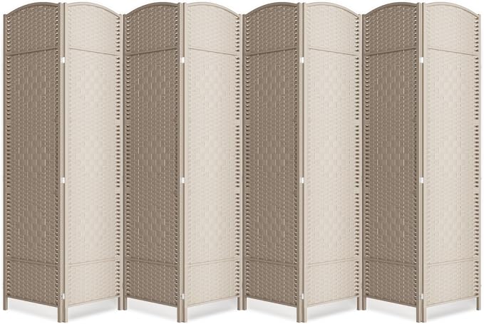 8 Panel Folding Room Divider, Woven Privacy Screen, handcrafted diamond pattern by cocosica