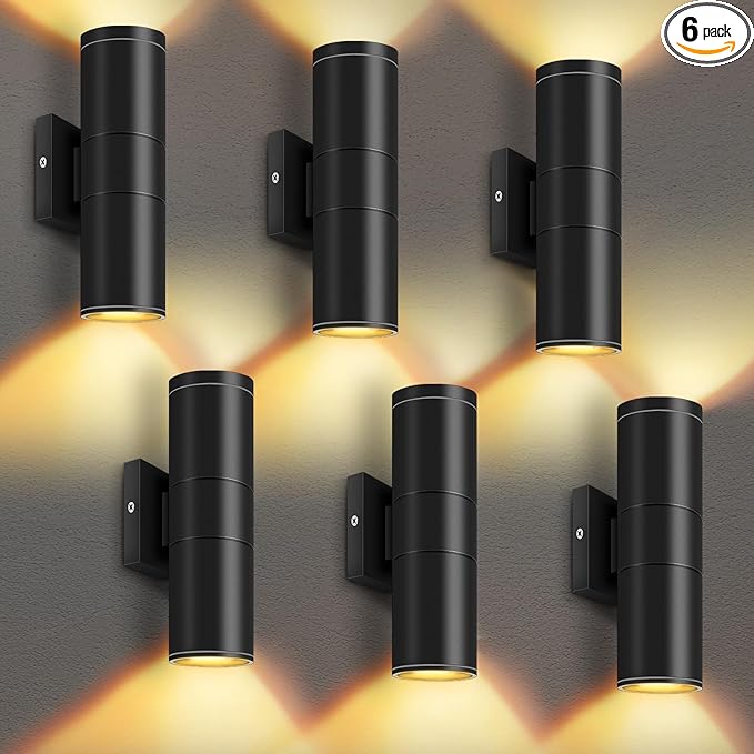 RIDALUX Outdoor Wall Lights Porch Sconce: 6 Pack LED Cylinder Up Down Wall Lights - Exterior Light Fixture for Patio House
