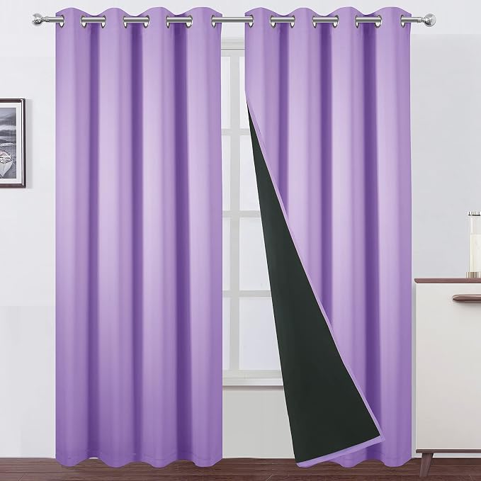 100% Blackout Curtains 52 x 95 Inch/Lavender Curtains 2 Panels by Lemomo