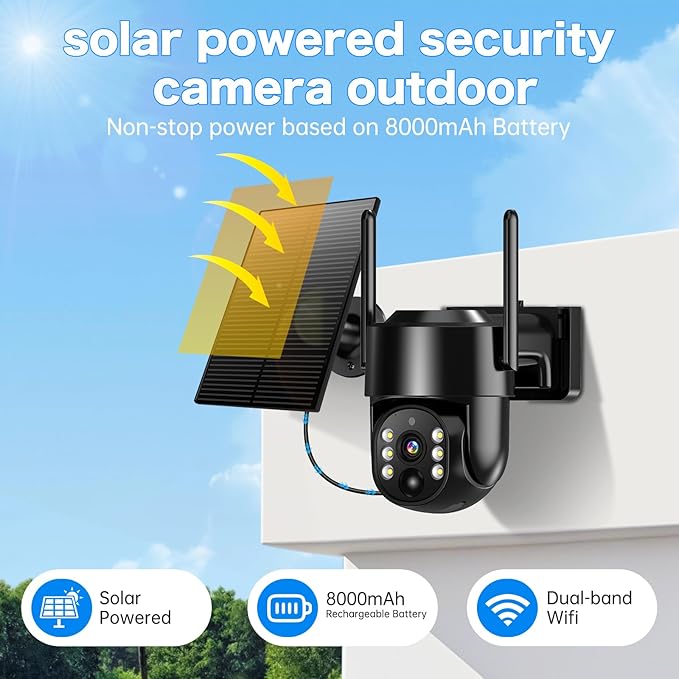 Seeborder Solar Security Cameras Wireless Outdoor, 2K 4MP Security Cameras Battery Powered PTZ WiFi Camera, Color Night Vision, 2-Way Talk, PIR Motion Detection for Home Security (Black 4 Pack)