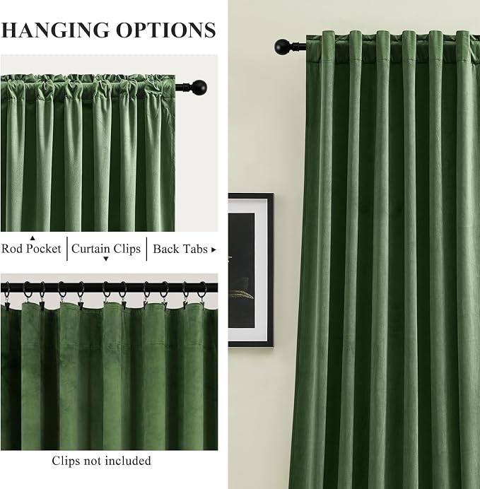 Olive Green Velvet Curtains 96 Inches - Image 2