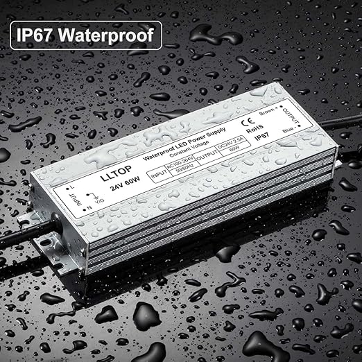 LLTOP LED Driver 60 Watts 100-264V AC to 24V DC 2.5A Power Supply Waterproof Low Voltage Transformer Ultra Thin Converter for Indoor Outdoor LED Lights