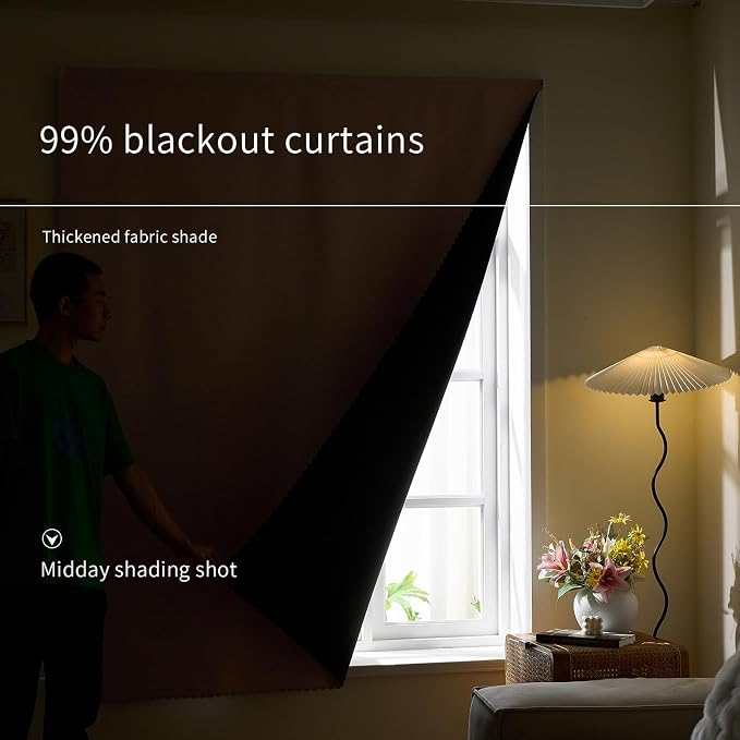 AJAZZ 100% Blackout Shades Window Cover Self Adhesive Curtains Sticky Curtain - Image 7