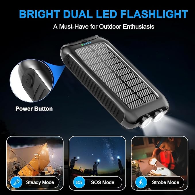 Kepswin Solar-Charger-Power-Bank-49800mAh Portable Solar Phone Charger with LED Flashlight/15W Fast Charge USB C Waterproof External Backup Battery Pack for All Cell Phones & Electronic Devices