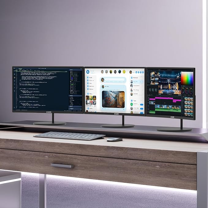 Kado Triple Monitor Setup - 3-Pack 24" Curved 1920x1080 Computer Monitor 1500R 75Hz VESA Mount HDMI Office Gaming Hybrid Built-in Speakers (C24X Trio Series)