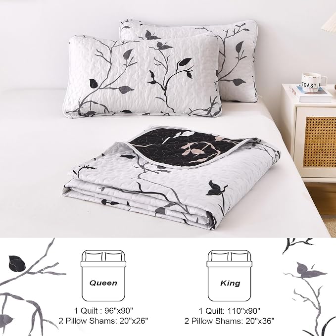 DJY Floral Quilt Set King Size 3 pcs Botanical Bedspread, Elegant Lightweight - Image 8