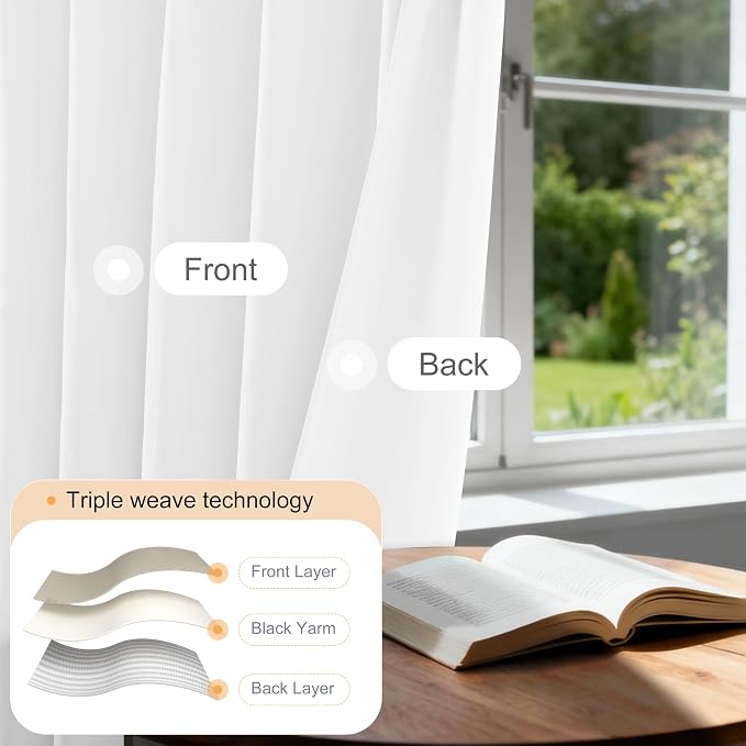 Etherealveil Pure White Pinch Pleated Semi Blackout Curtains 2P 40"x102" | Back - Image 4
